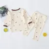 Sevimli Yürüyor Bebek Giysileri Setleri 2 adet Moda Kız Çiçek Baskı Uzun Kollu T-Shirt Tops + Tayt Pantolon Kıyafetler Çocuk Suit 210413