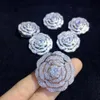 Camellia 925 Sterling Silver med Cubic Zircon Flower Brosch 34mm Classic Fine Women Smycken För Coat
