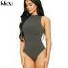 Kliou Ribbed Solid Casual Matching Sets Women Sexy Sleeveless Bodysuits And Leggings Two Piece Outfits Workout Skinny Slim Set 210727