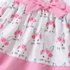 Girl's Dresses Children's Clothes Kids Baby Girls Easter Print Big Bowknot Patchwork Dress Fashion Short Sleeve Back Zipper