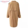Aelegantmis Höst Kvinnor Casual Oversize Trench Coat Loose Vintage Washed Outerwear Ladies High Street Long Overcoat 210607