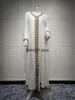 Roupa étnica Outono Muçulmana Feminina Manga Longa Decote em V Vestido Abaya Verde Branco