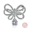 Est haute qualité mignon nœud papillon conception S925 CZ cristal broches pour femmes mode broches cravate vêtements robe bijoux de mariage