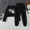 İlkbahar Sonbahar Kadın Yüksek Bel Streetwear Kargo Pantolon Rahat Bayanlar Joggers 2 Parça Set Pantolon Hippi Baggy 210531