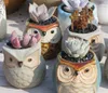 Owl Pot Ceramic Flowing Glaze Base Succulent Plant Cactus Flower Container Planter Bonsai krukor med ett hål perfekt