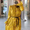 Vintage Yellow Maxi Dresses for Woman printed Elegant Party Vestidos Long-sleeve Autumn Women Clothing 210603