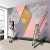 Ev Dekor 3D Duvar Kağıdı Avrupa Pembe Geometrik Mermer Boyama Duvar Duvar Kağıtları Oturma Odası Yatak Odası Mutfak Duvar Kaplama