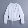 Za White Poplin Vintage Shirt Women Long Sleeve Pleated Spring Tied Shirts Woman Fashion Front Wrap Casual Top 210602