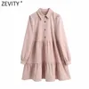 Zevity Women Vintage Solid Färg Platser Corduroy Mini Klänning Kvinna Långärmad Casual Business Vestido Chic Shirt Dresses DS4817 210623