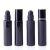 2022 new Essential Oil Perfume Bottle 10ml Black Glass Roll On Perfume With Obsidian Crystal Roller Thick Wall Roll-on Bottles