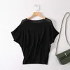 Knitted top women summer Korean loose casual bat shirt short round neck hollow small sexy ice silk short-sleeved T-shirt 210722