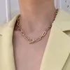 Chunky Box Chain Toggle Clasp Gold Necklace Mixed Linked Circle for Women Minimalist