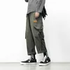 Funkcjonalne spodnie ładunkowe męskie letnie cienkie proste luźne uczucie sznurków japońskich studentów Hip-hop dziewięć punktów casual spodnie 210526