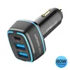 Type C Rapide Trois Ports PD3.0 QC4.0 Chargeur De Voiture Avec 5A Super Rapide Charge 80W Haute Puissance Pour IPhone Android personnalisation