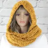 Scarves Solid Casual Hooded Scarf Ear Protection Warm Hat 2022 Winter Ladies Fashion Knitted Cap