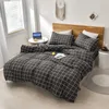 Simple Bedding Set Plaid Quilt Cover Stripe Pillowcase Comfortable Household Product Breathable Bedclothes Soft Fabric For Home 210706