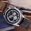 Sinobi мужские творческие часы кожаный ремешок хронограф часы мужской большой циферблат спортивные кварцевые аналоговые часы Relojes Para Hombre Q0524