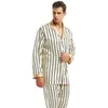 Mens Silk Satin Pyjama Set Pyjama Set PJS Nachtkleding Loungewear S ~ 4XL Gestreepte 210812