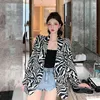 Spring Autumn Women's Jacket Korean Style Zebra Stripe Thin Long-sleeved Tailored Coat Casual Female Suit Jackets GX748 210507