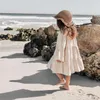 Jurk Nieuwste ins Kleine Meisjes Organische Linnen Katoenen Jurken Lange Mouw Lege Beige Linnen Jurken Kinderen Meisjes Ruffles Casual Princess Dres