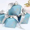 Geschenkbox Diamantblau Papier Pralinenschachtel Hochzeitsbevorzugungen für Gäste Schokoladenverpackungsbox Babyparty Geburtstagsfeier Dekoration 210402