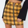女性の格子縞のスカート知的セクシーなメタルリングジッパーバッグ腰のタイトなオフィスの女性の女の子鉛筆帝国チェック柄ヒップスカート#yj x0428