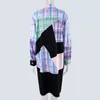 Women Contrast Color Plaid Pattern Big Size Dress Lapel Long Sleeve Loose Fit Fashion Tide Spring Autumn 1DD3634 210421