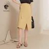 FANSILANEN Sexy split bandage wrap a-line skirt Women office lady elegant midi black Vintage white high waist bottom 210629
