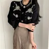 Koreansk broderad beading cardigan tröja kvinnor våren hög kvalitet o-nacke single-breasted elegant jumpers toppar femme 210513