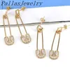 5Pairs Safety Pin Gold Piercing Cubic Zirconia Dangle Woman Pendientes 2021 Charm Earrings