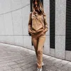 Autumn women 2 piece set Solid Color Casual Hooded Sweater Sportswear Two-Piece Set Pockets Hooded sweatsuits for women 210514