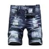 Мужские расписные джинсовые шорты, джинсы, летние карманы большого размера, повседневные потертые дырки, облегающие мужские короткие брюки, брюки DY1125285F