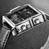 2021 Nowy Casual Skórzane Zegarki Męskie Top Marka Luksusowy Podwójny Zegarek Kwarcowy dla Mężczyzn Wodoodporny Tydzień Data Elektroniczne Zegary cyfrowe Q0524