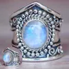 Wedding Rings Fashion Vintage Moonstone Women Gift Engagement Jewelry Ring Retro Party Finger Size6-10