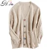 H.SA Women Cashmere Colorful Button Open Stitch Loose Style Long Sweater and Cardigans Winter Warm Clothes 210417