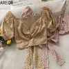 Fiori spezzati, piccoli papillon freschi, parole corte, abiti da spalla, pieghe primaverili da donna, camicie a maniche corte con clavicola. 210507