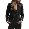 Jackets femininas Mulheres plus size motociclista de cor de lapela sólida com manga longa com zíper quente jaqueta curta Lady casaco de outono