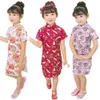 Floral Baby Girl One-Piece Dress Cotton Children Qipao Clothes Chi-Pao Cheongsam Costume Girls Slim Dress Traditional Garment 210413