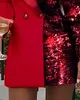 新年セクシーな女性のスパンコールミニボディコンスーツのスカートキラキラプリントVネックパーティーローブFemme Club Clood 210415