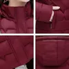女性スリムロングジャケット厚い冬パーカーオフィスレイズフード付き暖かいコットンコートフェムミウアカザドラMujer 211011