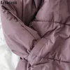 Solide violet kleur korte winter jas vrouwen warme katoen jassen parka's vrouwelijke casual losse uitloper Koreaanse gevoerde jas 210819
