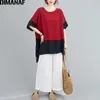 DIMANAF Summer Plus Size Blouse Shirts Women Clothing Chiffon Solid Spliced Casual Basic Lady Tops Tunic Loose Oversize 5XL 6XL 210719