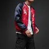 Two Sides Luxury Embroidery Bomber Jacket Smooth Men Sukajan Yokosuka Souvenir Jacket Streetwear Hip Hop Baseball Jacket 211025