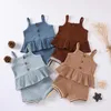Baby meisje kleding baby meisjes jarretel tops shorts 2 stks sets ruche kinderen outfits boutique babykleding 4 kleuren DW5637
