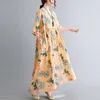 Plus Size 4XL 5XL 6XL Cotton Maxi DrWomen Vintage Short Sleeve Linen Long DrRobe Female Oversize Boho Beach Print Dress X0621