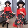 Wiosna / jesień z długim rękawem białe czerwone sukienki dla dziewcząt rozmiar 120 ~ 160 nastoletnia sukienka 10 12 lat kwiaty odzież Q0716