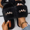 Slippers Women Outdoor Pearl Decor Bedroom Sandals Furry Slides Platform Fluffy Luxury Designer Winter Warm Shoes 2022Slippers