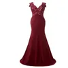 Vintage Burgundia Prom Koronki Syrenka Płaszcza Matka Panny Młodej Suknie Sexy Kwiecista Suknia Wieczorowa Kobiety Formalna Party Dress Red Satin Suknie