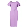 Vestidos de escritório roxo para senhoras africanas elegante babados cintura alta bodycon africa trabalho negócio forma formal MIDI 210510