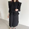 Nomikuma Korea Chic Spring Dresses Women Ruffle Long Sleeve O-neck Dress New Causal Loose A-line Vestido De Mujer 6F642 210427